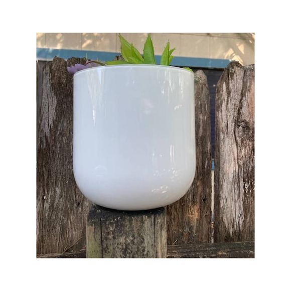 Large White Glass Rhinestone RAINBOW Vase - White Round Bling Planter - Picture 8 of 9